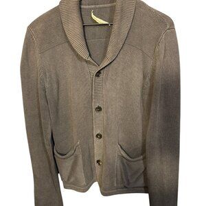 Billy Reid Mens Grey Shawl Collar Cardigan Sweater S 100% Cotton Button Front Kn